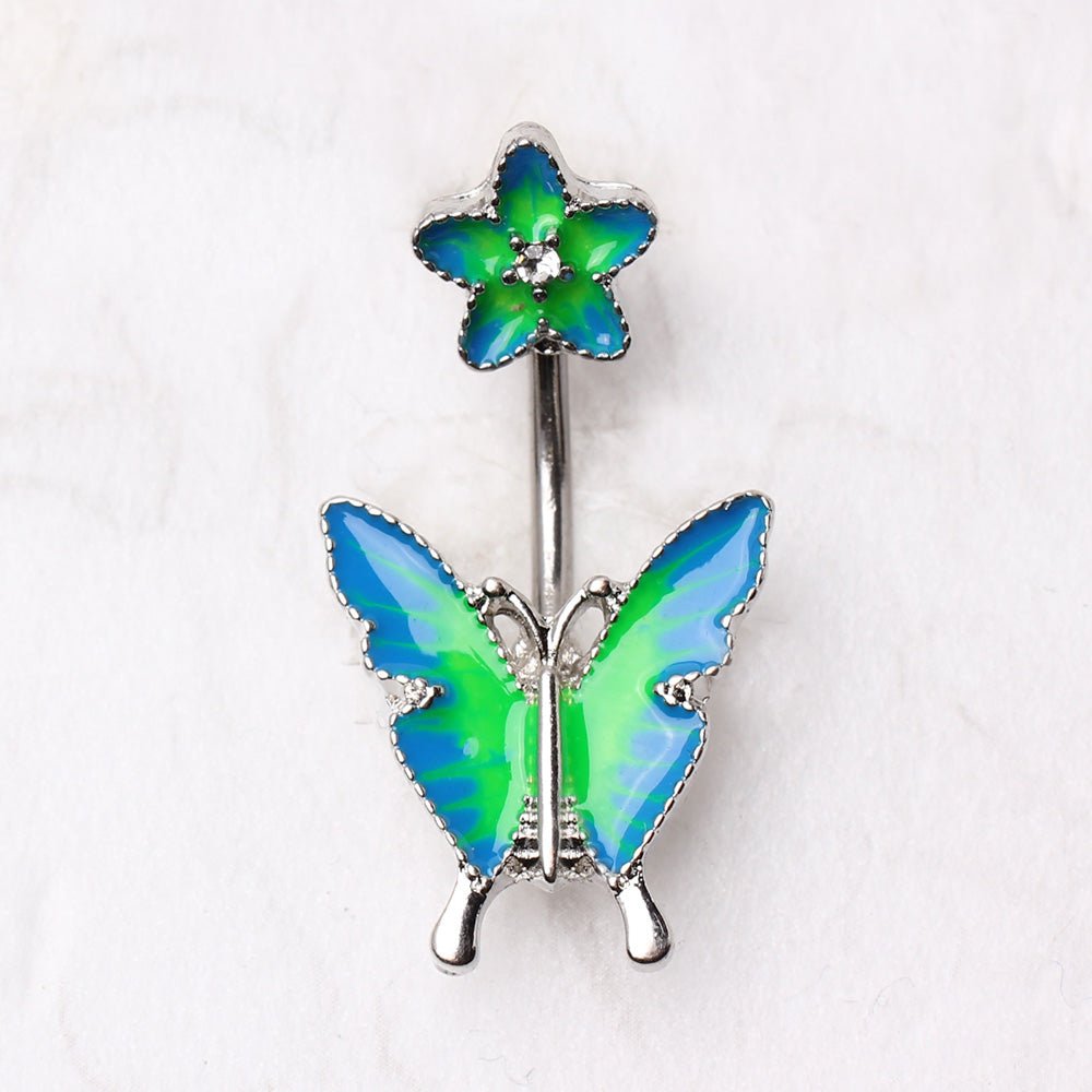 Stainless Steel Flower and Butterfly Belly Button Navel Ring Navel Ring Impulse Piercings