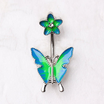 Stainless Steel Flower and Butterfly Belly Button Navel Ring Navel Ring Impulse Piercings
