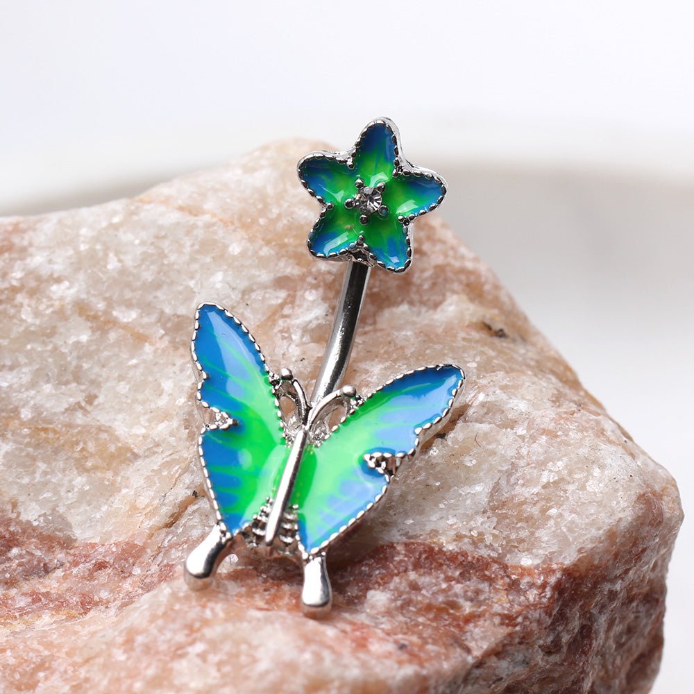 Stainless Steel Flower and Butterfly Belly Button Navel Ring Navel Ring Impulse Piercings