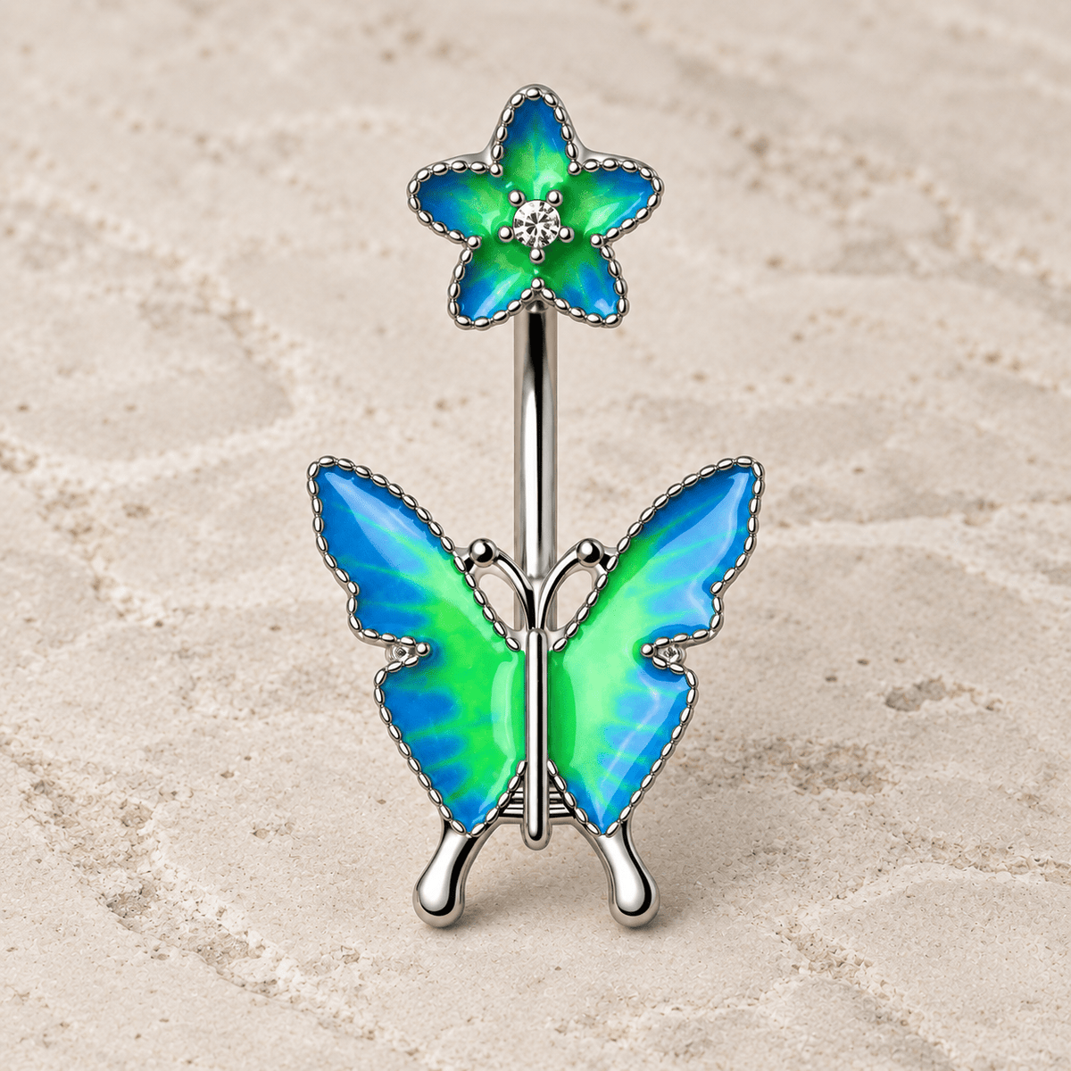 Stainless Steel Flower Butterfly Navel Ring - Skin Metals