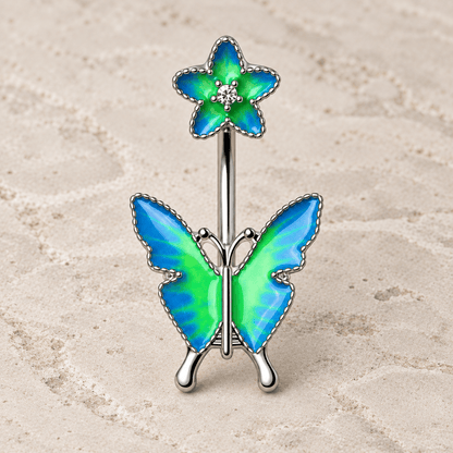 Stainless Steel Flower Butterfly Navel Ring - Skin Metals