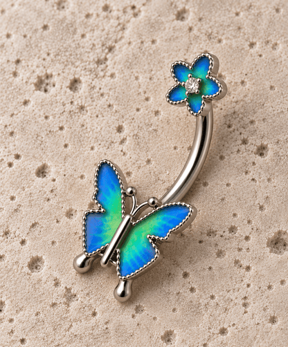 Stainless Steel Flower Butterfly Navel Ring - Skin Metals