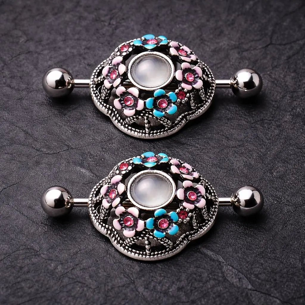 Stainless Steel Flower Field Dome Shape Nipple Shield - Skin Metals