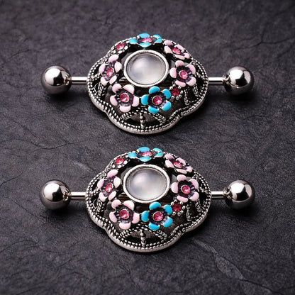 Stainless Steel Flower Field Dome Shape Nipple Shield - Skin Metals