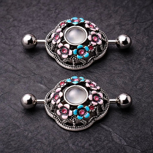 Stainless Steel Flower Field Dome Shape Nipple Shield - Skin Metals