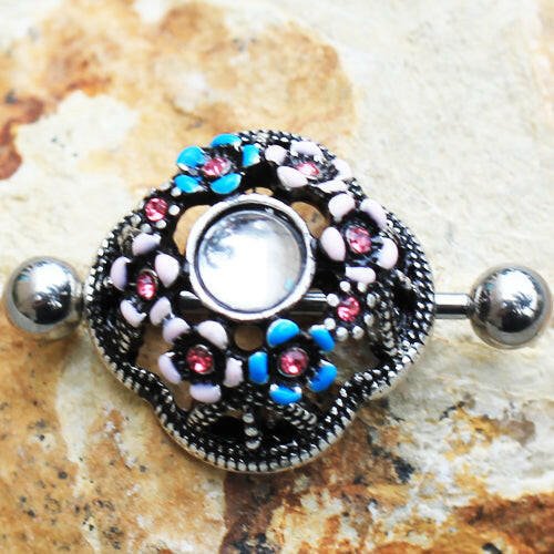 Stainless Steel Flower Field Dome Shape Nipple Shield Nipple Ring Impulse Piercings