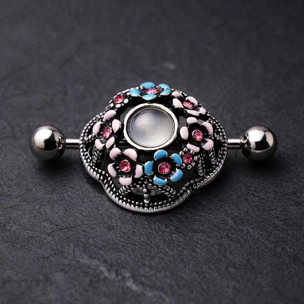 Stainless Steel Flower Field Dome Shape Nipple Shield - Skin Metals