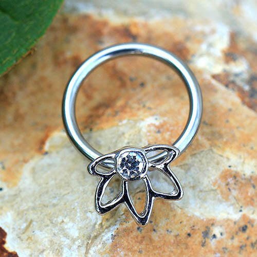 Stainless Steel Flower Snap-in Captive Bead Ring Septum Ring Impulse Piercings