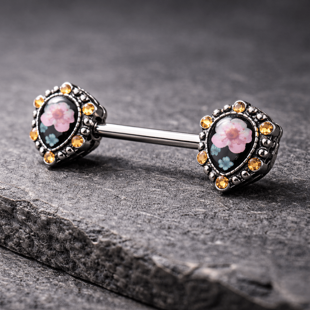 Stainless Steel Flower Teardrop Pendant Nipple Bar Nipple Ring Skin Metals