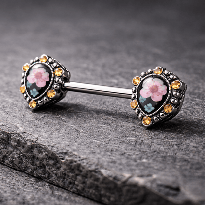 Stainless Steel Flower Teardrop Pendant Nipple Bar Nipple Ring Skin Metals