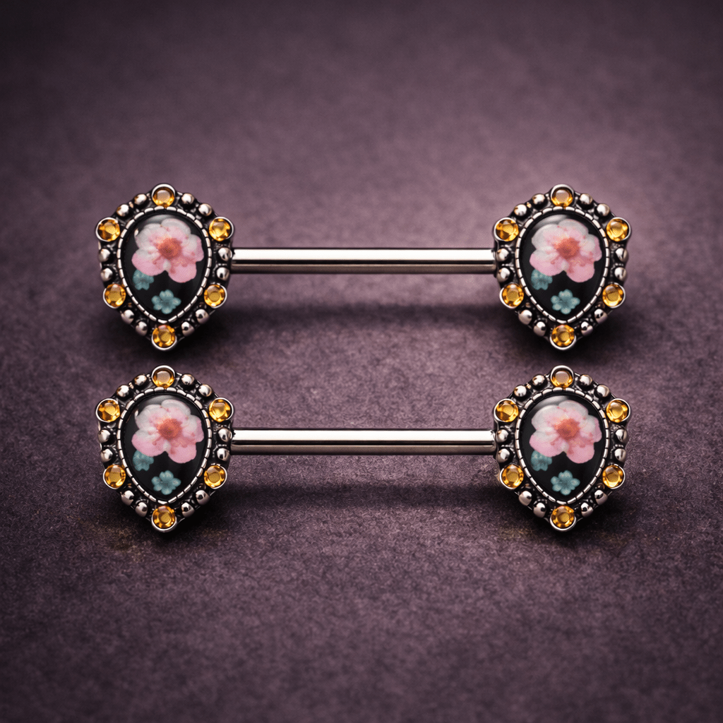 Stainless Steel Flower Teardrop Pendant Nipple Bar Nipple Ring Skin Metals