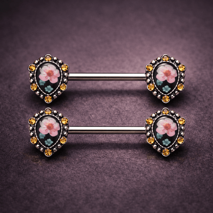 Stainless Steel Flower Teardrop Pendant Nipple Bar Nipple Ring Skin Metals