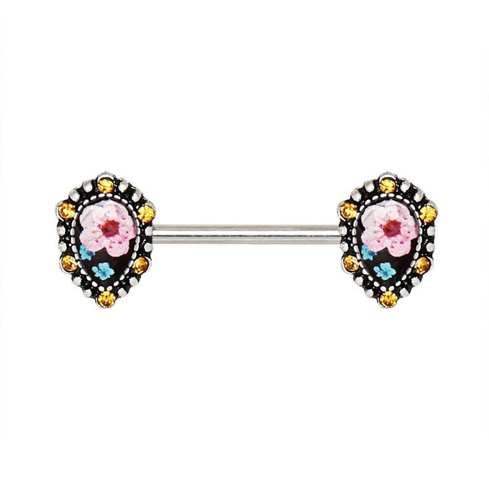 Stainless Steel Flower Teardrop Pendant Nipple Bar Nipple Ring Skin Metals
