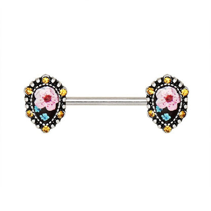 Stainless Steel Flower Teardrop Pendant Nipple Bar Nipple Ring Skin Metals