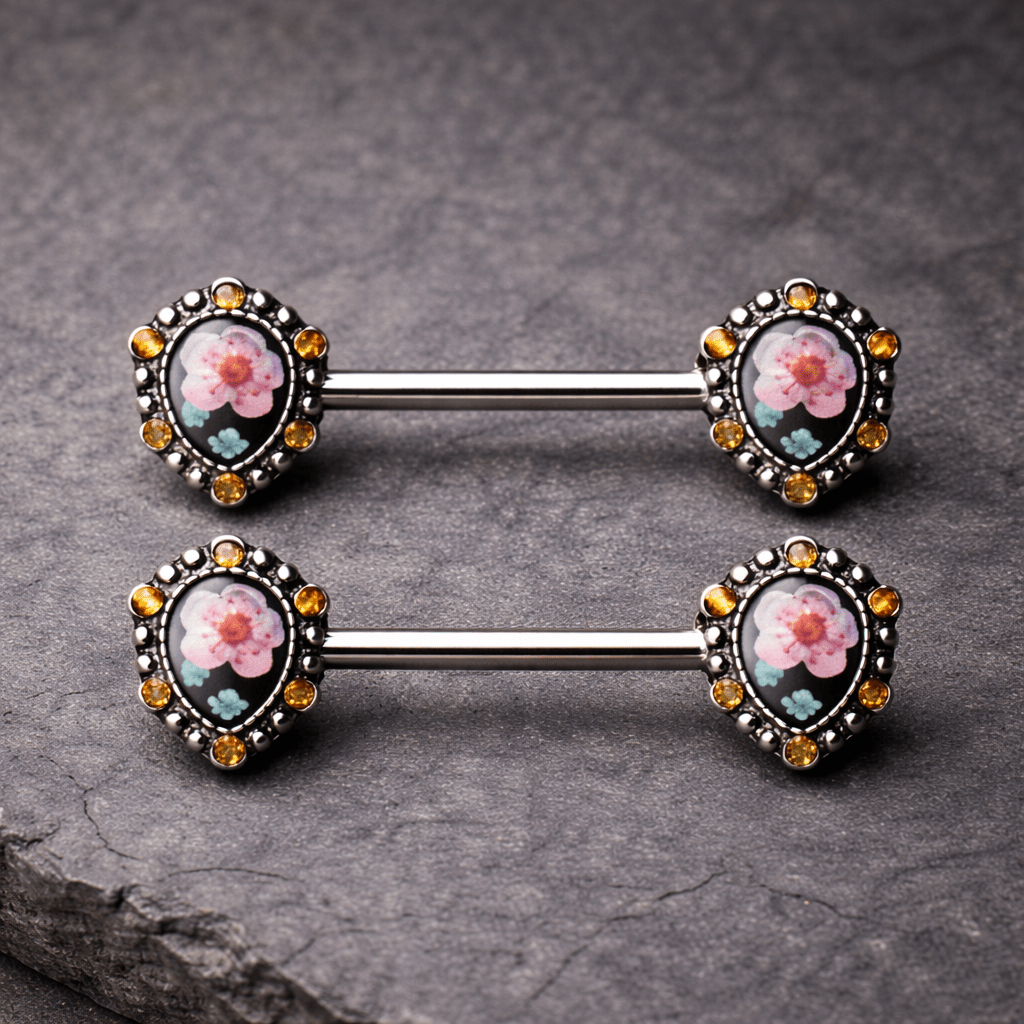 Stainless Steel Flower Teardrop Pendant Nipple Bar Nipple Ring Skin Metals