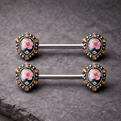 Stainless Steel Flower Teardrop Pendant Nipple Bar Nipple Ring Skin Metals