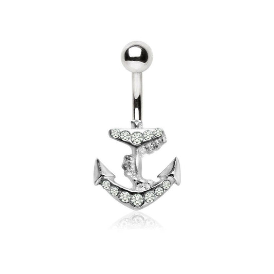 Stainless Steel Gemmed Anchor Navel Ring Navel Ring Impulse Piercings
