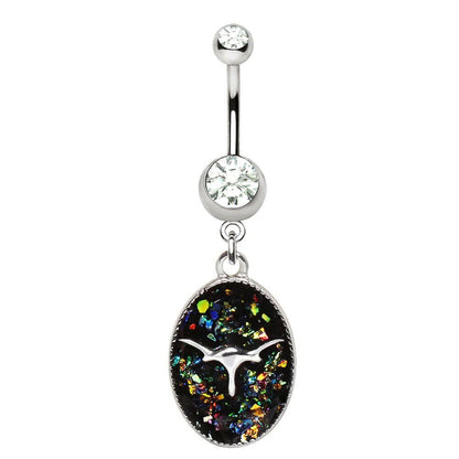 Stainless Steel Glitter Epoxy Longhorn Pendant Dangle Navel Ring