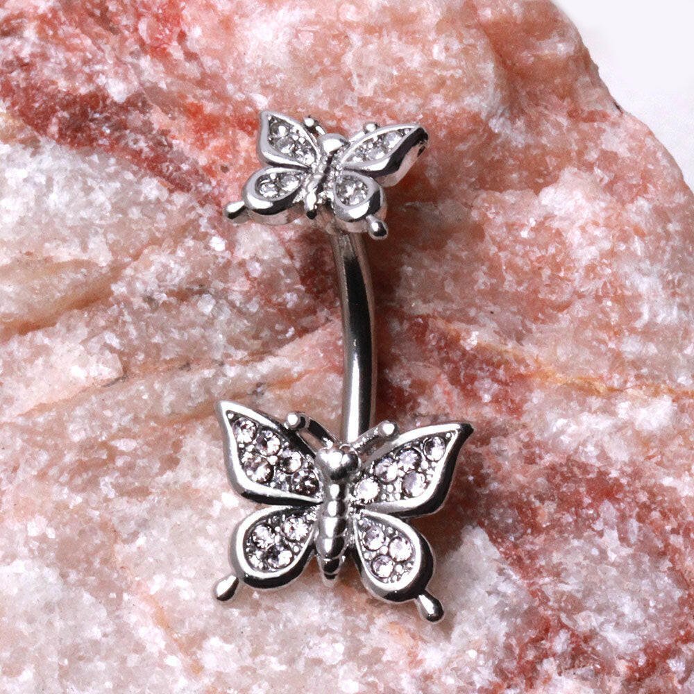 Stainless Steel Glittering Butterfly Navel Ring Navel Ring Impulse Piercings