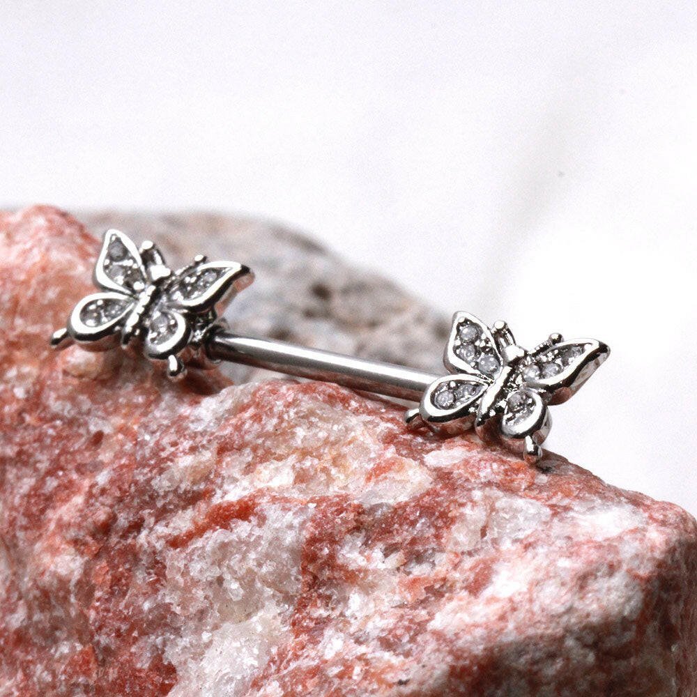 Stainless Steel Glittering Butterfly Nipple Bar Nipple Ring Impulse Piercings