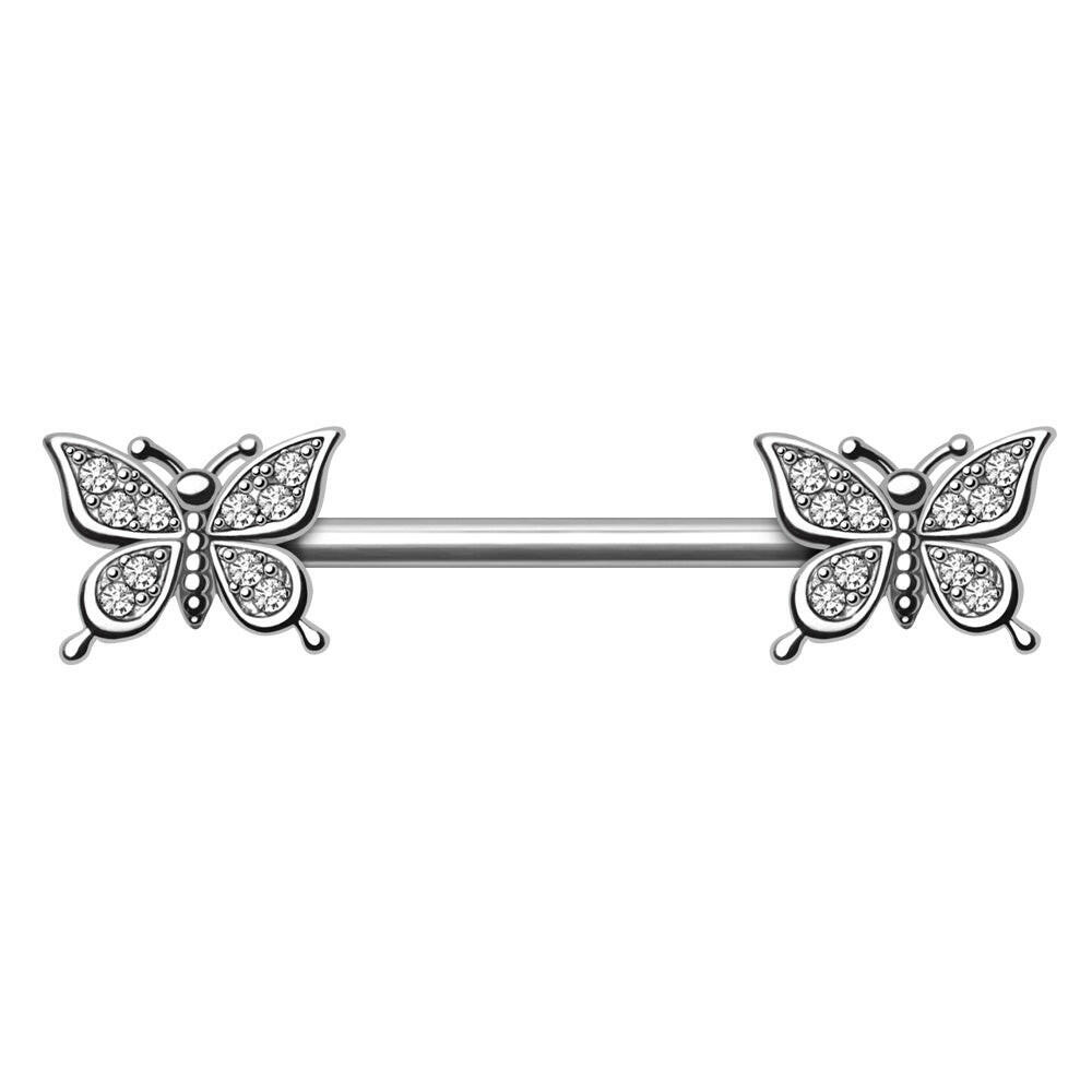 Stainless Steel Glittering Butterfly Nipple Bar Nipple Ring Impulse Piercings