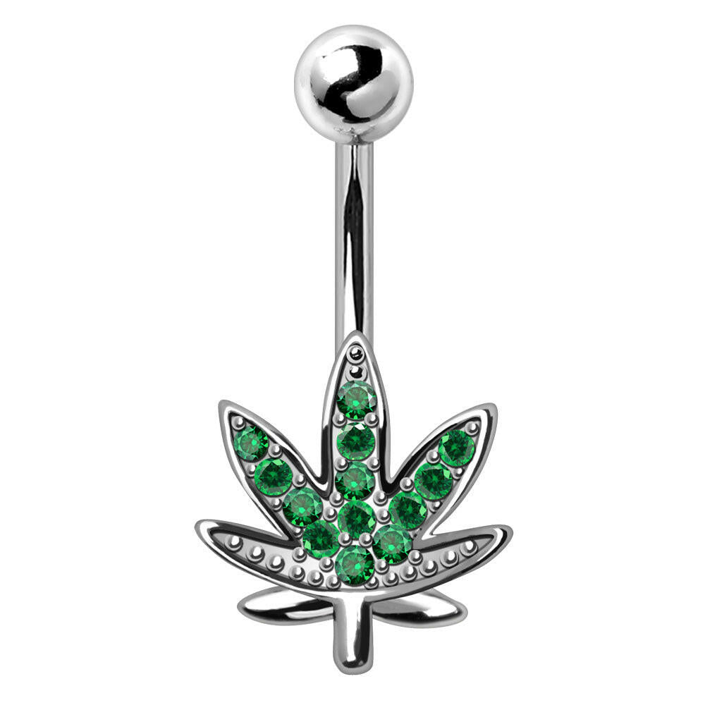 Stainless Steel Glittering Pot Leaf Navel Ring