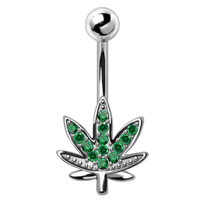 Stainless Steel Glittering Pot Leaf Navel Ring