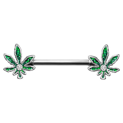 Stainless Steel Glittering Pot Leaf Nipple Bar Nipple Ring Impulse Piercings