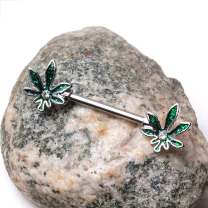 Stainless Steel Glittering Pot Leaf Nipple Bar Nipple Ring Impulse Piercings