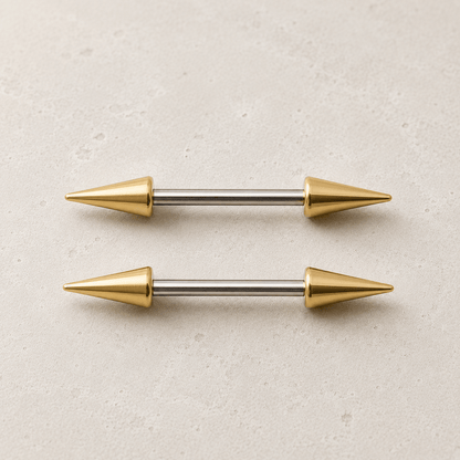 Stainless Steel Gold Plated Spike Nipple Bar