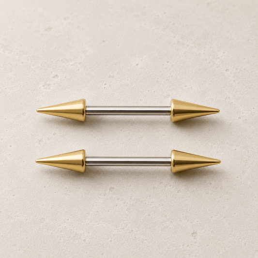 Stainless Steel Gold Plated Spike Nipple Bar