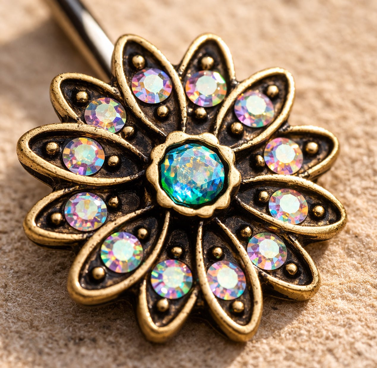 Stainless Steel Golden Aurora Floral Navel Ring Navel Ring Skin Metals