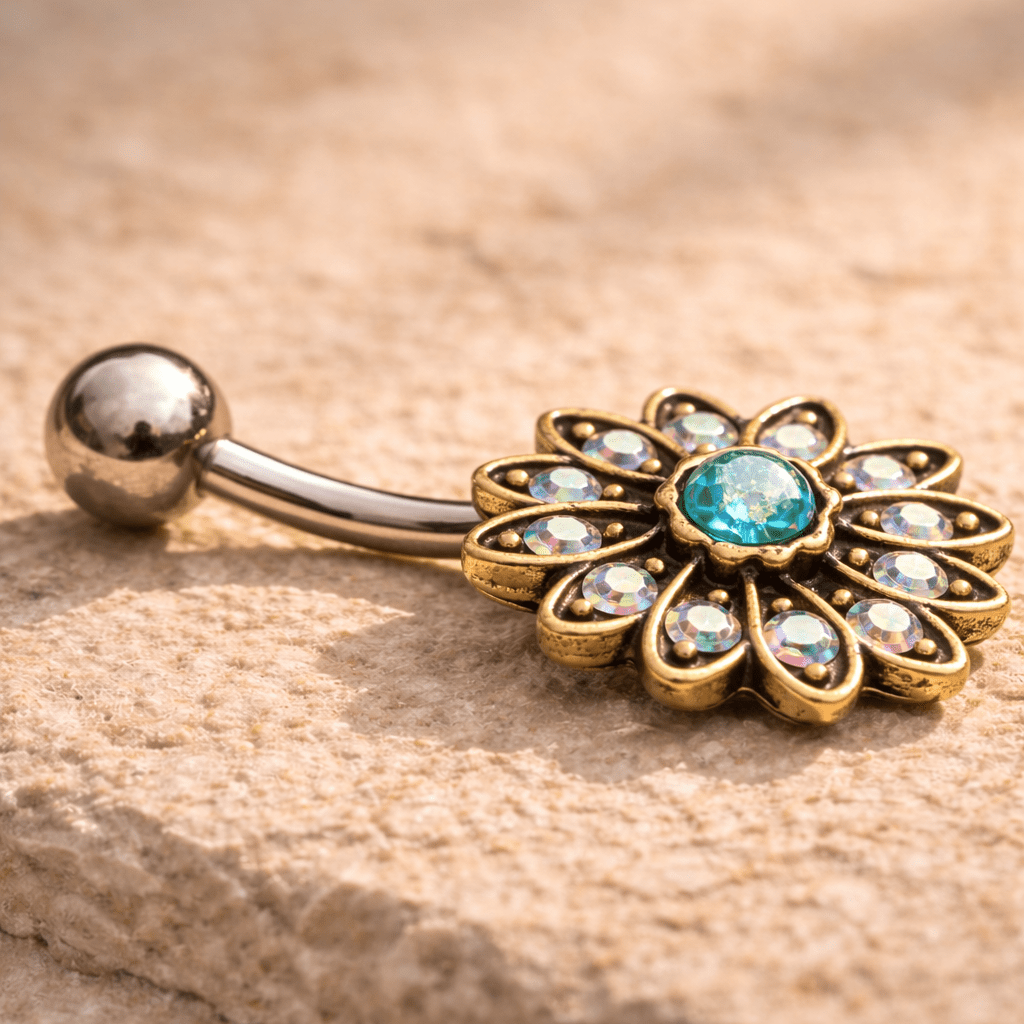 Stainless Steel Golden Aurora Floral Navel Ring Navel Ring Skin Metals