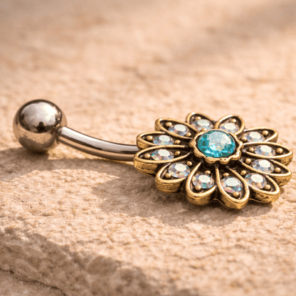 Stainless Steel Golden Aurora Floral Navel Ring Navel Ring Skin Metals