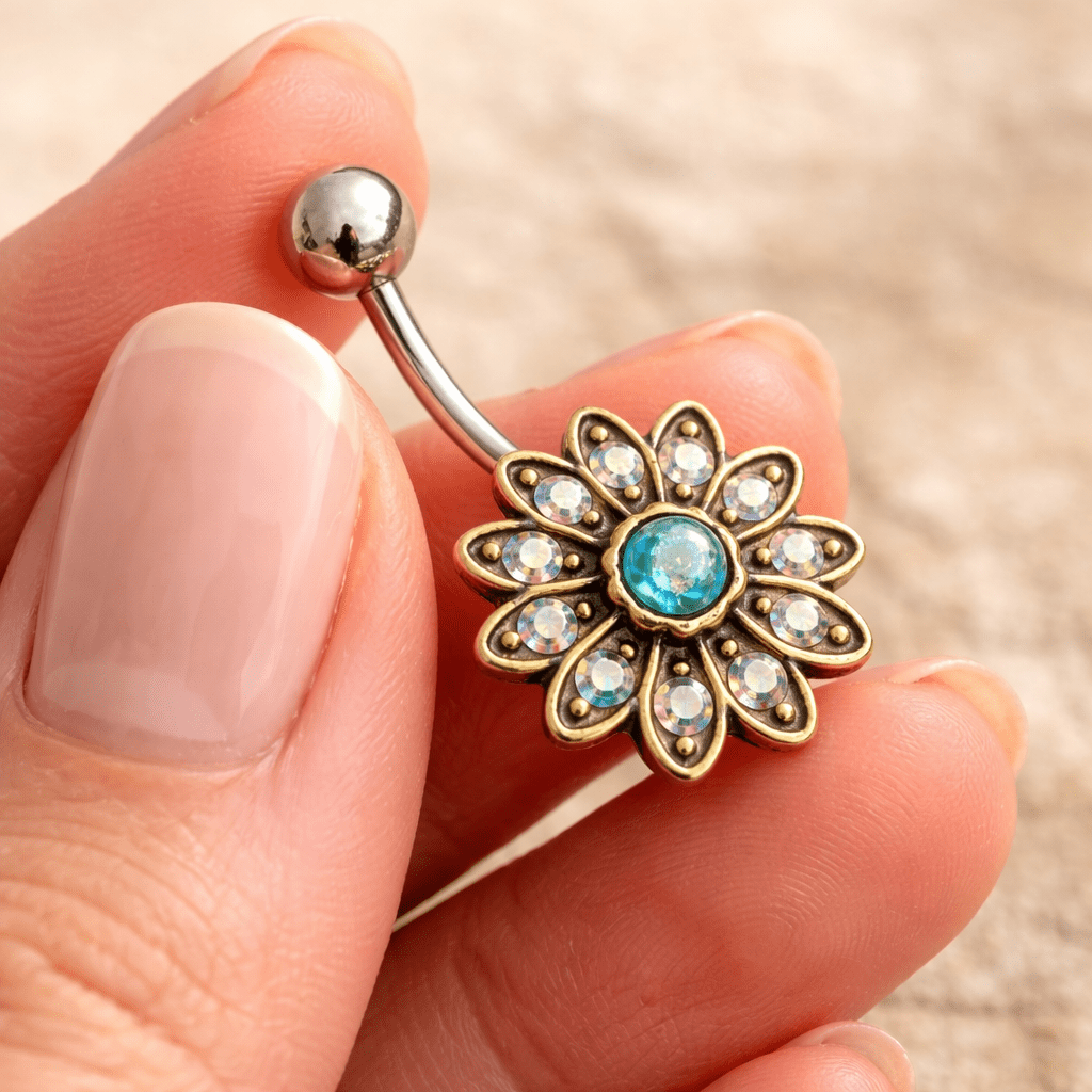 Stainless Steel Golden Aurora Floral Navel Ring Navel Ring Skin Metals
