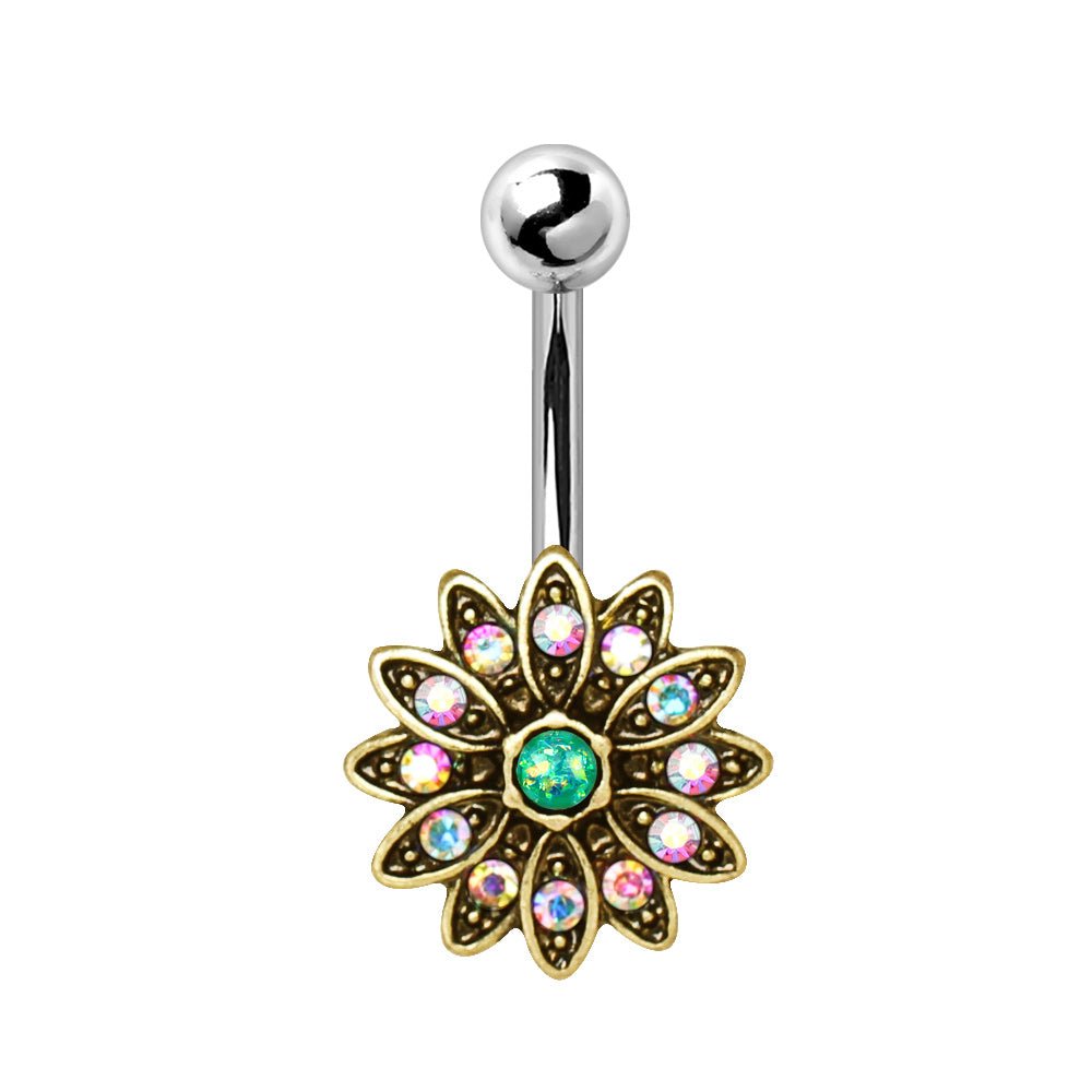 Stainless Steel Golden Aurora Floral Navel Ring