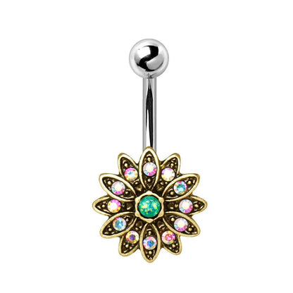 Stainless Steel Golden Aurora Floral Navel Ring