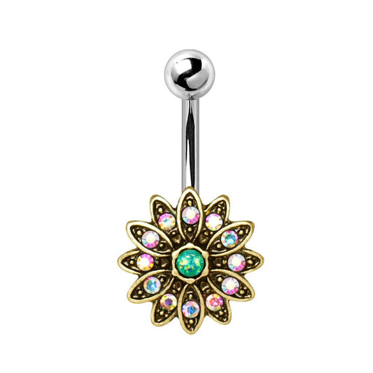 Stainless Steel Golden Aurora Floral Navel Ring - Skin Metals