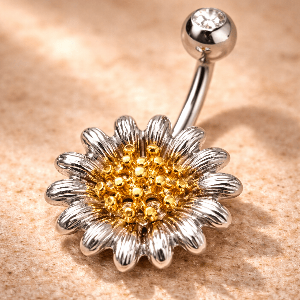 Stainless Steel Golden Flower Navel Ring Navel Ring Impulse Piercings
