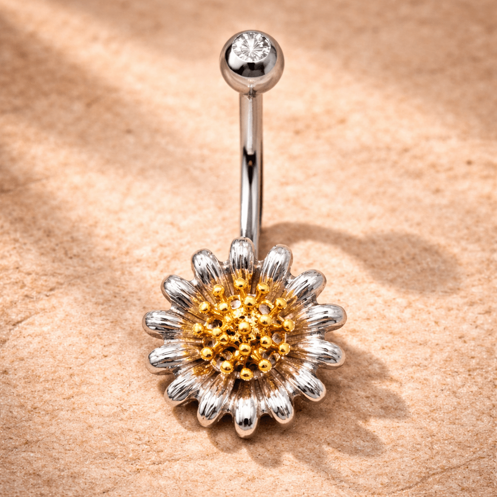 Stainless Steel Golden Flower Navel Ring Navel Ring Impulse Piercings