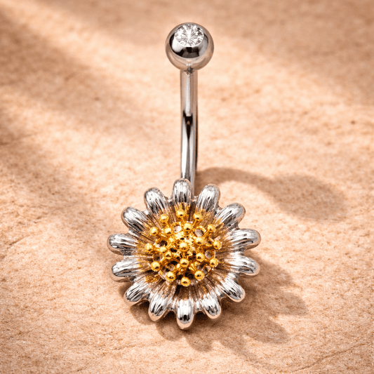 Stainless Steel Golden Flower Navel Ring Navel Ring Impulse Piercings