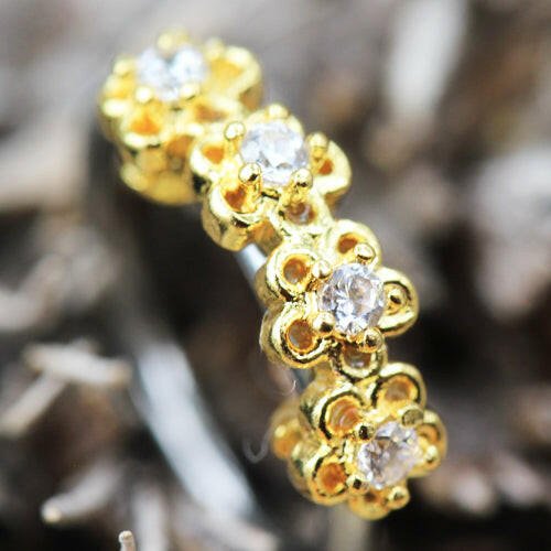 Stainless Steel Golden Flowers Seamless Circular Ring / Cartilage Earring Cartilage Earring Impulse Piercings