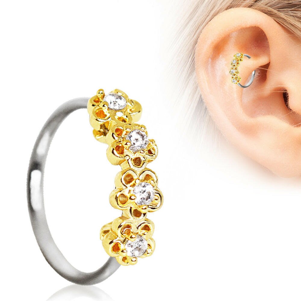 Stainless Steel Golden Flowers Seamless Circular Ring / Cartilage Earring Cartilage Earring Impulse Piercings