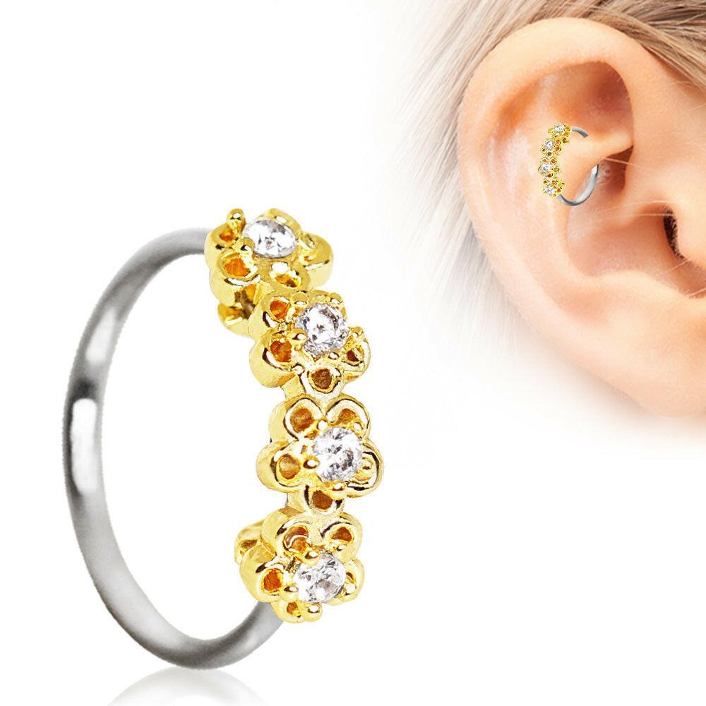 Stainless Steel Golden Flowers Seamless Circular Ring / Cartilage Earring Cartilage Earring 