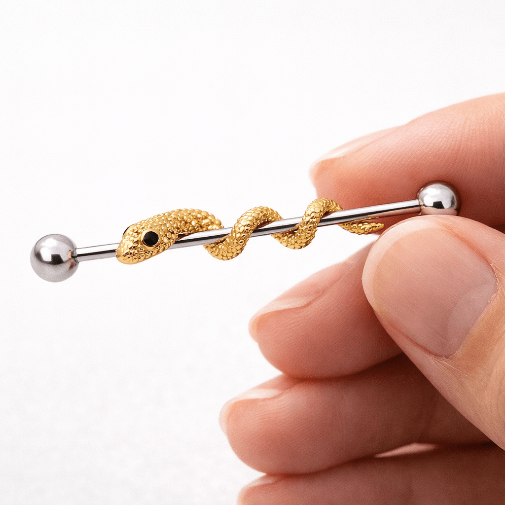 Stainless Steel Golden Tree Snake Industrial Barbell Industrial Barbell Impulse Piercings