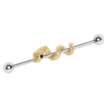 Stainless Steel Golden Tree Snake Industrial Barbell - Skin Metals