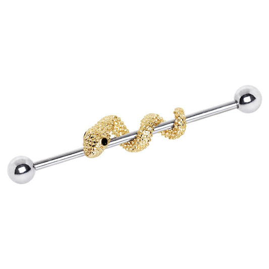 Stainless Steel Golden Tree Snake Industrial Barbell - Skin Metals