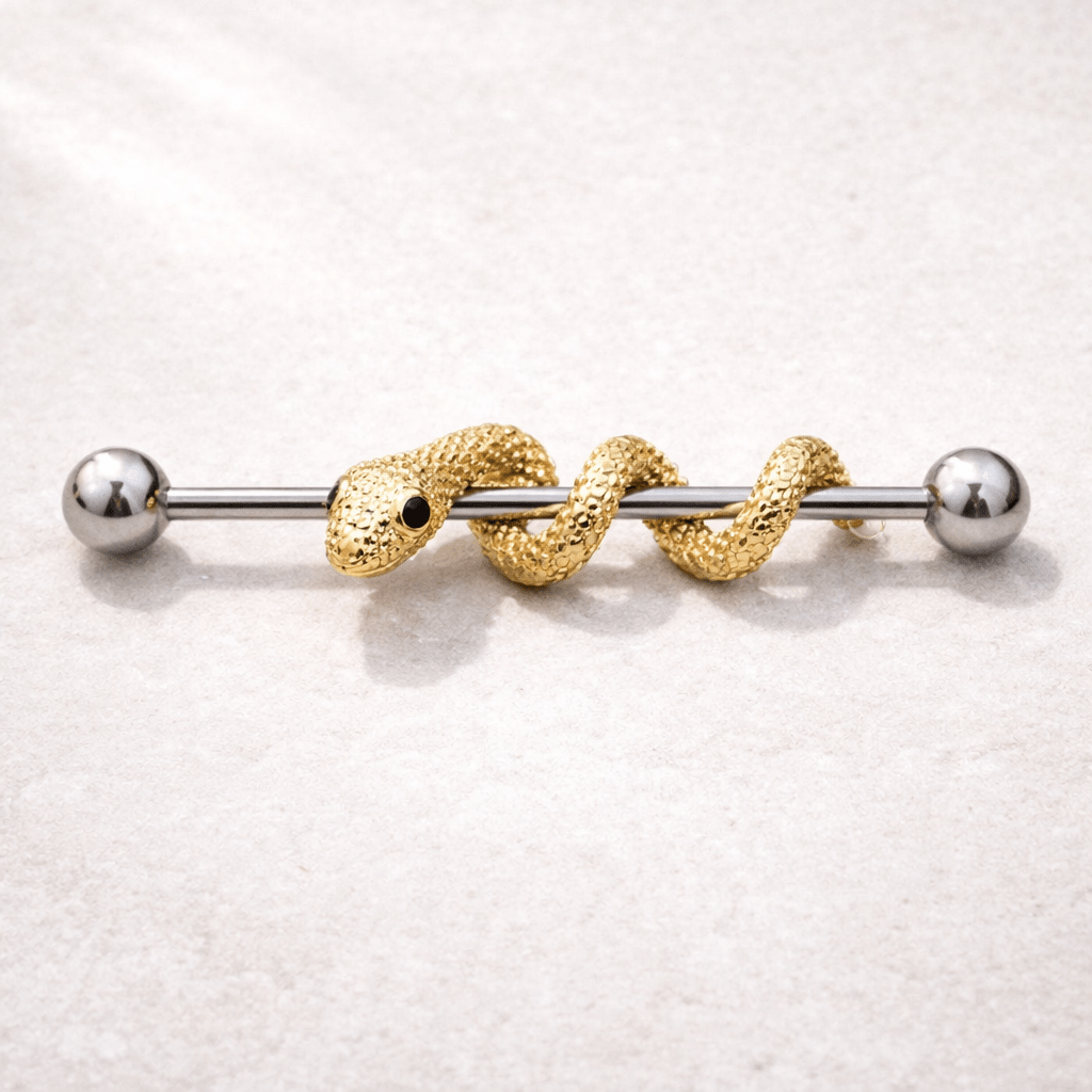 Stainless Steel Golden Tree Snake Industrial Barbell Industrial Barbell Impulse Piercings