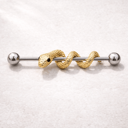 Stainless Steel Golden Tree Snake Industrial Barbell Industrial Barbell Impulse Piercings