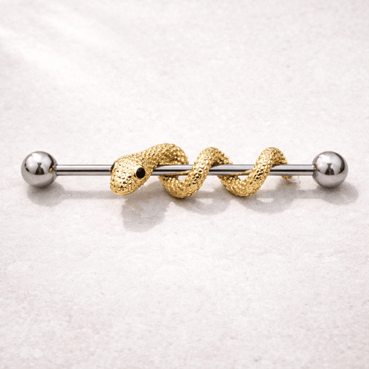 Stainless Steel Golden Tree Snake Industrial Barbell Industrial Barbell Impulse Piercings